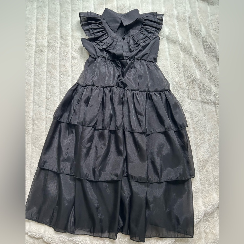 Wednesday Addams Black Costume Tiered Kids Halloween Dress